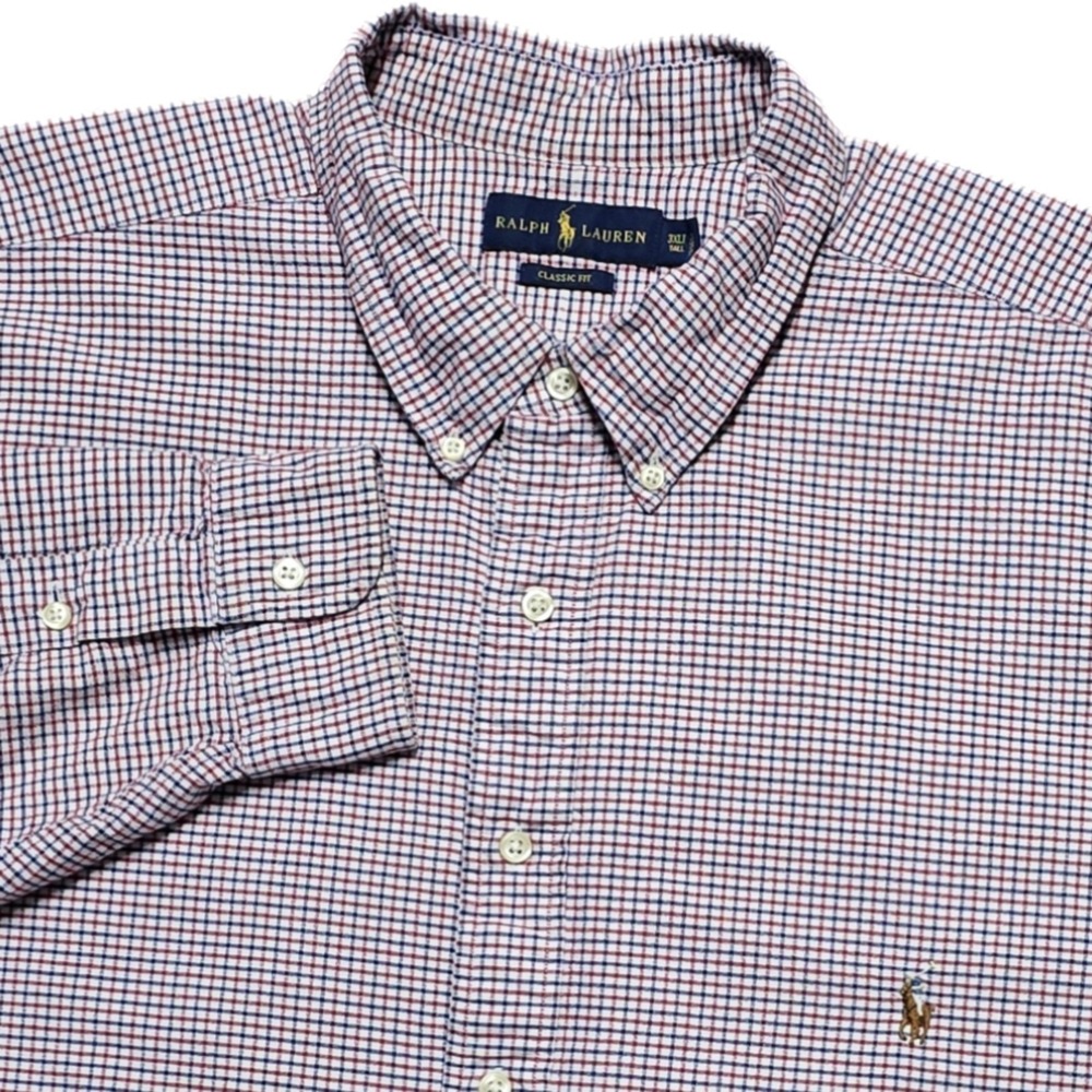 Ralph Lauren Shirt Men 3XLT Tall Tattersall Oxford Button Long Sleeve Flesh Pony
